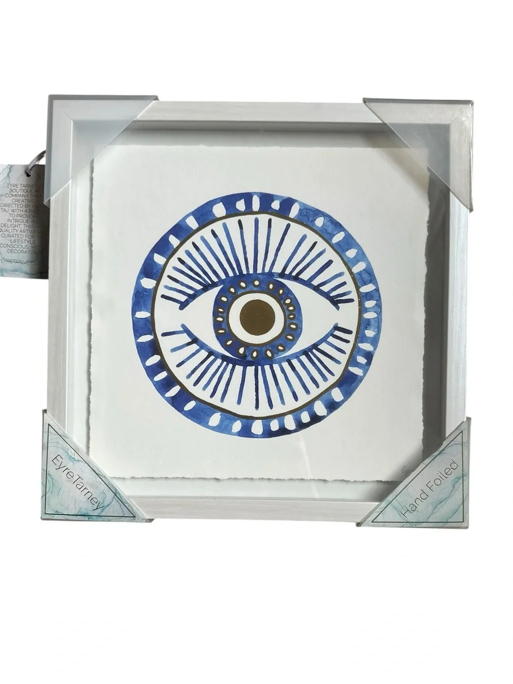 Eyre Tarney Framed Art Print – Blue & Gold Foil Eye Design – 11.5” x 11.5” – New